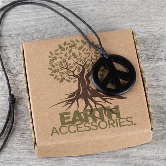 Adjustable Peace Sign Pendant Necklace with Organic Wood - Hippie Accessories - Picture 4 of 7